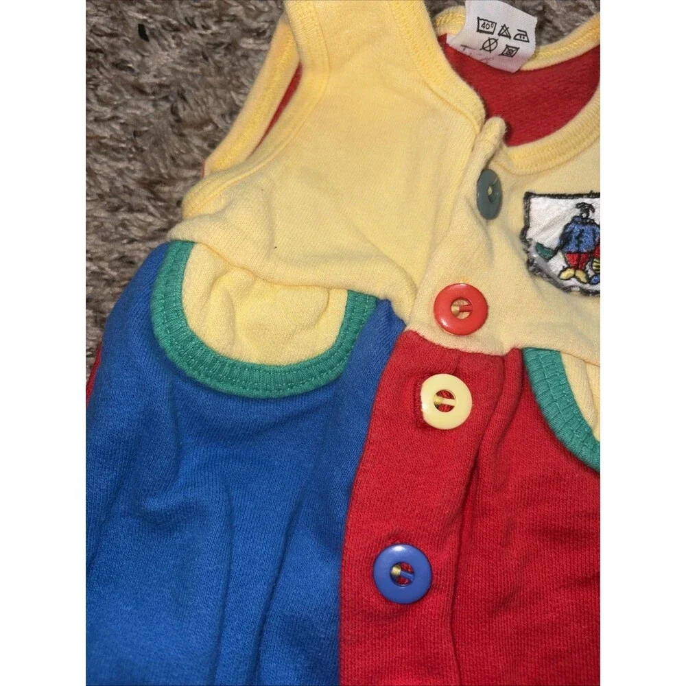 Vintage Baby Color block Romper Infant 0-6m Rainbow Button Germany One Piece 80s